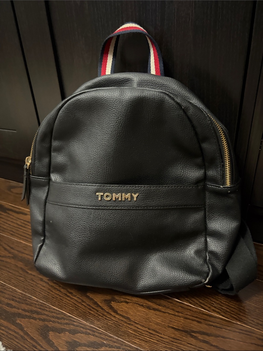 Tommy Hilfiger Black Mini Backpack with Striped Top Handle
